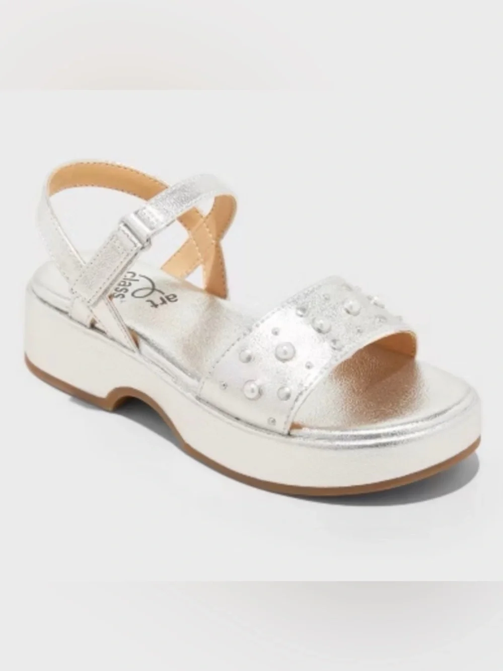 Girls’ Silver Metallic Platform Sandals –Pearl Studded by Art Class- Size 2 NWT